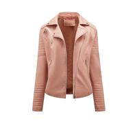 HZQIFEI Chaqueta de Cuero PU para Mujer, Abrigo Corto de Motorista Chaqueta de Motociclista Mujer Casual Chaqueta Corta de Cuero PU para el Otoño, Primavera PJK08 (Rosa, S)