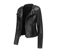HZQIFEI Chaqueta de Cuero PU para Mujer, Abrigo Corto de Motorista Chaqueta de Motociclista Mujer Casual Chaqueta Corta de Cuero PU para el Otoño, Primavera PJK10 (Negro, XL)
