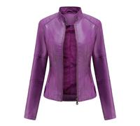 HZQIFEI Chaqueta de Cuero PU para Mujer, Abrigo Corto de Motorista Chaqueta de Motociclista Mujer Casual Chaqueta Corta de Cuero PU para el Otoño, Primavera PJK02 (Morado, L)