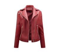 HZQIFEI Chaqueta de Cuero PU para Mujer, Abrigo Corto de Motorista Chaqueta de Motociclista Mujer Casual Chaqueta Corta de Cuero PU para el Otoño, Primavera PJK08 (VinoTinto, L)