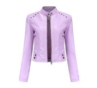 HZQIFEI Chaqueta de Cuero PU para Mujer, Abrigo Corto de Motorista Chaqueta de Motociclista Mujer Casual Chaqueta Corta de Cuero PU para el Otoño, Primavera PJK09 (Rosa claro, M)
