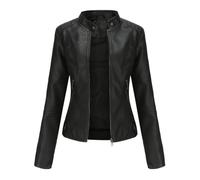 HZQIFEI Chaqueta de Cuero PU para Mujer, Abrigo Corto de Motorista Chaqueta de Motociclista Mujer Casual Chaqueta Corta de Cuero PU para el Otoño, Primavera PJK02 (Negro, 3XL)