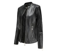 HZQIFEI Chaqueta de Cuero PU para Mujer, Chaqueta Corto de Motorista Mujer Casual Chaqueta Corta de Cuero PU para el Otoño, Primavera PJK14 (Negro, L)