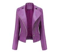 HZQIFEI Chaqueta de Cuero PU para Mujer, Chaqueta Corto de Motorista Mujer Casual Chaqueta Corta de Cuero PU para el Otoño, Primavera PJK13 (Morado, XS)