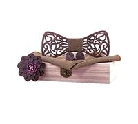 HZQIFEI pajarita de madera, conjunto de 4 piezas de pajarita de madera + gemelos + broche + bolsillo cuadrado, accesorio de moda, Style#28, Talla única