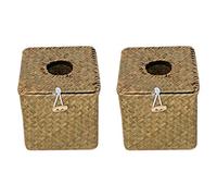 Hztuang 2 Paquetes Caja de PañUelos Faciales de Algas Marinas Cuadradas - Dispensador de Servilletas con Soporte de Papel Tejido - Cubierta de Caja de PañUelos de Papel de Paja