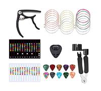 Hztuang Kit de Cuerdas de Guitarra de 18 Uds., Herramienta de Cambio de Guitarra AcúStica, Cuerdas AcúSticas, PúAs de Guitarra, Capo, Pegatinas de Escala, Soporte de PúAs