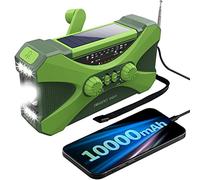 Hztuang Radio de Emergencia de 10000MAh, Radio de Manivela Solar, Radio PortáTil con Cargador de TeléFono, Linterna LED Verde