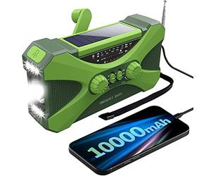 Hztuang Radio de Emergencia de 10000MAh, Radio de Manivela Solar, Radio PortáTil con Cargador de TeléFono, Linterna LED Verde