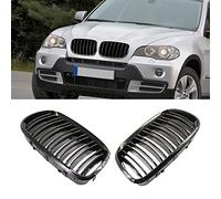 HZTWFC doble listón brillante negro frente Racing riñón parrillas deporte parrilla apto para BMW X5 X6 E70 E71 2007-2013 accesorios de coche pieza de repuesto