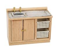 Hztyyier 1:12, Muebles en Miniatura para Muñecas, Mini Fregadero de Cocina de Abedul, Mesa de Lavado de Platos para Accesorios de Decoración para Casa de Muñecas