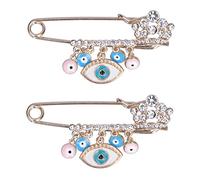 Hztyyier 2 Piezas Broches de Mal de Ojo, Broches de Diamantes de Imitación, Alfileres de Cochecito de Mal de Ojo Azul para Bebé, Broche de Buena Suerte, Bolsa de Pañales, Regalo de Cumpleaños