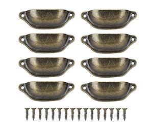 Hztyyier 8 Manijas para Muebles, 3.8 X 1.4 X 0.7 Pulgadas, Manija de Concha Antigua Semicircular, Tiradores de Muebles de Estilo Chino para Botiquín, Estantería, Gabinete, Cajón(Bronce Verde)