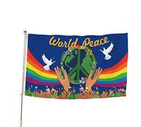 Hztyyier Bandera de la Paz Mundial Dove Rainbow Signs Bandera de la Paz Mundial Impresa Doble para Decoración Al Aire Libre con Resistente a la Decoloración UV