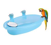 Hztyyier Bañera para pájaros Recipiente de baño con Espejo Juguete Azul for Mascotas