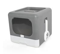 Hztyyier Caja de para Gatos, Cerrada de PP, sin Olor, Plegable, Antisalpicaduras, con Puerta Frontal con Cerradura y Entrada, para Gatitos, Gatos Adultos y Mayores. (Gray)