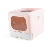 Hztyyier Caja de para Gatos, Cerrada de PP, sin Olor, Plegable, Antisalpicaduras, con Puerta Frontal con Cerradura y Entrada, para Gatitos, Gatos Adultos y Mayores. (Pink)