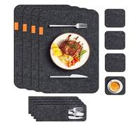 Hztyyier Juego de Manteles Individuales de Fieltro con Bolsa para Tenedor y Posavasos, Tapete de Comedor Resistente Al Calor para Cocina Casera, 140 Grados F, Juego de Tapetes de Vajilla de 8 Piezas