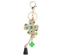 Hztyyier Llavero de Trébol, Adorno de Cristal con Rhinestones, Colgante Verde con Borla para Bolso y Cartera