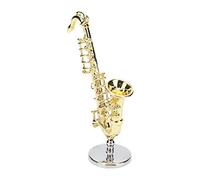 Hztyyier Saxofón en Miniatura, Exquisito Saxofón de Bolsillo para Casa de Muñecas 1:6 Chapado en Oro con Base para Juguetes Infantiles, Material de Aleación, Adecuado para Más de 3 Años, como