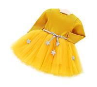 Hztyyier Vestido de tutú para bebés con Mangas largas Vestido de Tul Princesa Infantil Falda Mezcla algodón Cintura Estrellas Amarillo