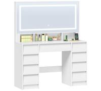 Hzuaneri 108 cm Tocador de Maquillaje, Tocador con Espejo HD Grande, Luces LED Regulables y Enchufes, 9 Cajones, 3 Espacio de Almacenamiento, Apto para Dormitorio, Blanco 1180303XEU