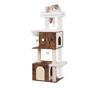 Hzuaneri 130 cm Torre para Gatos, 2 Cuevas para Gatos con Camas Acolchadas, Muebles para casa de Gato con 4 rascadores, Plataformas Grandes, rascador de Madera, Marrón Vintage MS13201WT