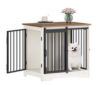 Hzuaneri 69 cm Jaula para Perros, Mesa Auxiliar, casa Moderna para Perros, Jaula para Cachorros, dúplex para Animales, 2 Puertas, 49 × 69 × 64,5 cm, Blanco Marrón DFC84314B