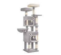 Hzuaneri Árbol para Gatos de 159 cm con 8 Postes Rascadores, 3 Plataformas, 2 Cuevas, Cesta, Bolas de Peluche y Cuerda de Sisal, Apto para Gatos de Todos Los Tamaños, Gris Claro MS15918LG