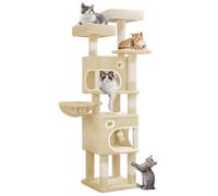 Hzuaneri Árbol para Gatos de 159 cm con 8 Postes Rascadores, 3 Plataformas, 2 Cuevas, Cesta, Bolas de Peluche y Cuerda de Sisal, Apto para Gatos de Todos Los Tamaños, Beige MS15918YL
