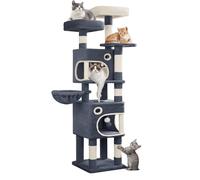 Hzuaneri Árbol para Gatos de 159 cm con 8 Postes Rascadores, 3 Plataformas, 2 Cuevas, Cesta, Bolas de Peluche y Cuerda de Sisal, Apto para Gatos de Todos Los Tamaños, Gris Oscuro MS15918SG