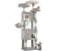 Hzuaneri Árbol para Gatos de 180 cm con 8 Postes Rascadores, 3 Plataformas, 2 Cuevas, Cesta, Bolas de Peluche y Cuerda de Sisal, Apto para Gatos de Todos Los Tamaños, Gris Claro MS18018LG