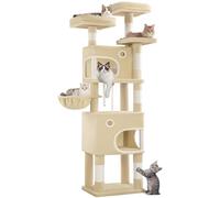 Hzuaneri Árbol para Gatos de 180 cm con 8 Postes Rascadores, 3 Plataformas, 2 Cuevas, Cesta, Bolas de Peluche y Cuerda de Sisal, Apto para Gatos de Todos Los Tamaños, Beige MS18018YL