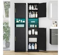 Hzuaneri Armario Alto de Baño con iluminación LED Regulable y 2 Puertas, Mueble Alto con Espacio Abierto, estantes Regulables, salón, baño, 30 x 40 x 170 cm, Negro SC28204X