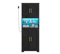 Hzuaneri Armario Alto de Baño con iluminación LED Regulable y 4 Puertas, Mueble Alto con Espacio Abierto, estantes Regulables, salón, baño, 30 x 60 x 170 cm, Negro SC68204XEU