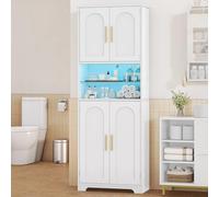 Hzuaneri Armario Alto de Baño con iluminación LED Regulable y 4 Puertas, Mueble Alto con Espacio Abierto, estantes Regulables, salón, baño, 30 x 60 x 170 cm, Blanco SC68213X