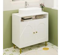 Hzuaneri Armario de Baño, Armario del Lavabo, Mueble de Almacenaje, con 2 Puertas, 2 Compartimentos, Balda Ajustable en Altura, Resistente a la Humedad, 30 x 60 x 63 cm, Color Blanco EBC09703G