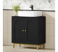 Hzuaneri Armario de Baño, Armario del Lavabo, Mueble de Almacenaje, con 2 Puertas, 2 Compartimentos, Balda Ajustable en Altura, Resistente a la Humedad, 30 x 60 x 63 cm, Color Negro BC19104G
