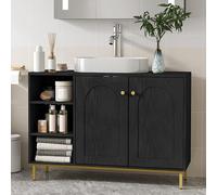 Hzuaneri Armario de Baño, Armario del Lavabo, Mueble de Almacenaje, con 2 Puertas, 2 Compartimentos, Balda Ajustable en Altura, Resistente a la Humedad, 30 x 90 x 63 cm, Negro BC09804G