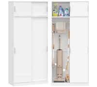 Hzuaneri Armario Escobero Multiusos, Compartimento Aspiradora, 35x80x180 cm | con soporte para fregona y gancho, para productos de limpieza, para recibidores, lavaderos y baños, Blanco, CC50303X