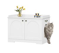 Hzuaneri Armario para Gatos con Asas, Armario para Bandeja Sanitaria, Caseta para Gatos con Puerta, Mesa Auxiliar de Madera para la Caseta de Mascotas, 50 x 80 x 57cm, Robusto, Blanco CB05703X