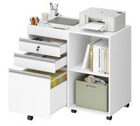 Hzuaneri Cajonera Escritorio, Archivador Móvil con Ruedas, 3 Cajones, 2 Estantes Ajustables, para Estudio, Oficina, Blanco FC42003X