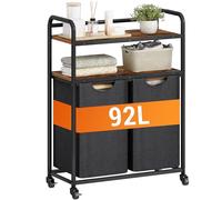 Hzuaneri Cesto para la Ropa Sucia, Cesto para la Ropa Sucia, Clasificador de Ropa con 2 Bolsas extraíbles, Estante de 2 Niveles, Estructura de Metal, 73 x 33 x 102 cm, Marrón y Negro LB08801B