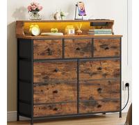 Hzuaneri Cómoda 100 cm, Cajonera de Tela de 9 Cajones con Puertos USB y Tira LED, Almacenamiento con Divisiones, Mueble Versátil para Salón y Dormitorio 30 x 100 x 94,2 cm, Vintage DU02901BEU