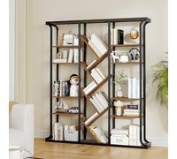 Hzuaneri Estantería de árbol, 9 Niveles 3 Columnas, 17 Compartimentos, Librería Vertical, Ideal para Oficina en Casa, Dormitorio y Sala de Estar, 24 x 156 x 180 cm, Marrón Rústico y Negro,BC53201B