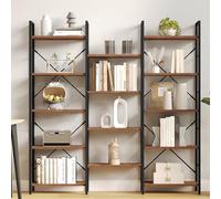 Hzuaneri Librería de 5 Niveles, Librería Independiente con 14 Estantes, Espacio Ajustable, 24 × 152 × 156 cm, Estructura de Metal, para Salón, Dormitorio, Oficina, Marrón Rústico y Negro BC25001B