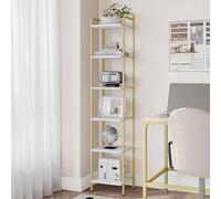 Hzuaneri Librería de 6 Niveles, Estantería Estrecha para Libros, 30 × 33 × 166 cm, Estantería para Oficina, Estudio, Sala de Estar, Dormitorio, Blanco-Oro BC24613G