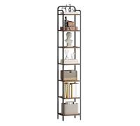 Hzuaneri Librería de 7 Niveles, Estantería Estrecha para Libros, 30 x 33 x 195,5 cm, Estantería para Oficina, Estudio, Sala de Estar, Dormitorio, Marrón Rústico y Negro BC24801B