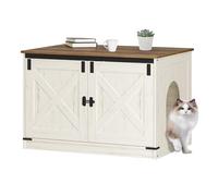 Hzuaneri Mueble Arenero, Armario para Gatos con Separador Extraíble, Moderno Arenero Oculto, Casa para Gato, Casa de Baño para Mascota, 50 x 80 x 54 cm, Blanco Marrón CB86614X