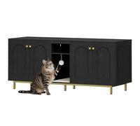 Hzuaneri Mueble Arenero Gato, Oculto para Arenero con Espacio de Almacenamiento, Bola para Gatos, Mueble de TV o Armario de Almacenamiento, 140 x 48 x 62 cm, Negro y Dorado CB86504A